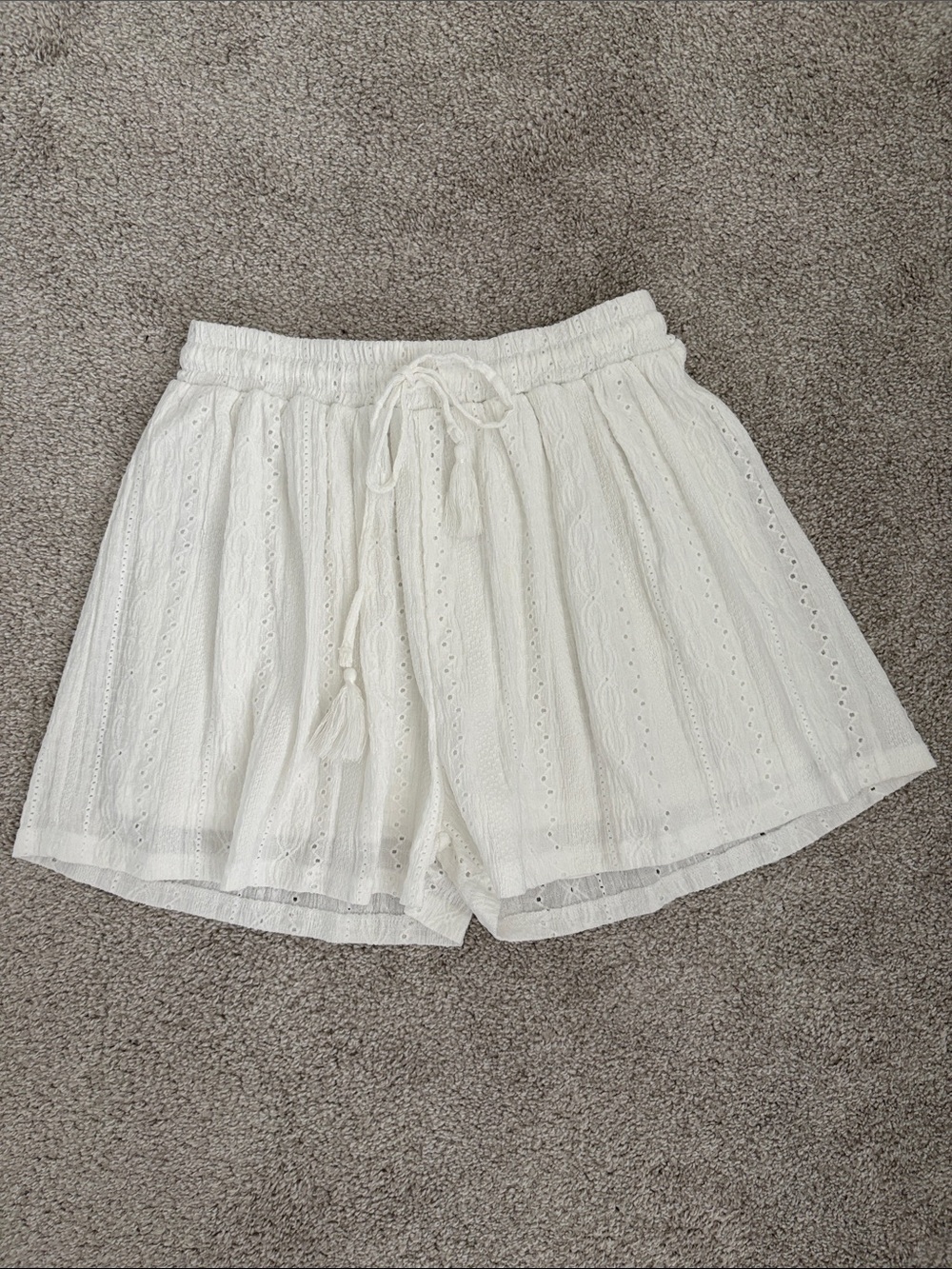 BCBGeneration White Eyelet High Waist Drawstring Shorts